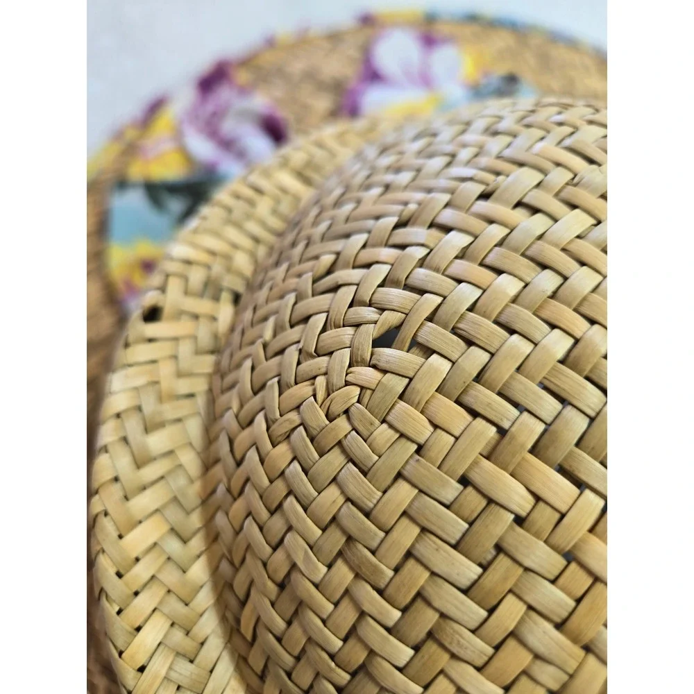 Straw Sun Hat‎ Wide Brim Floral Bow Trim Medium Vacation Beach Resortwear